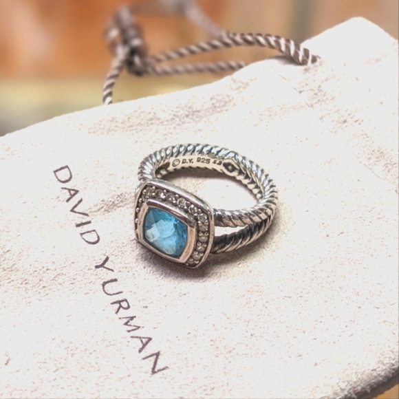 ⚡SOLD⚡David Yurman Petite Albion Blue Topaz + Pavé Diamonds 925 SS Ring - Picture 1 of 8